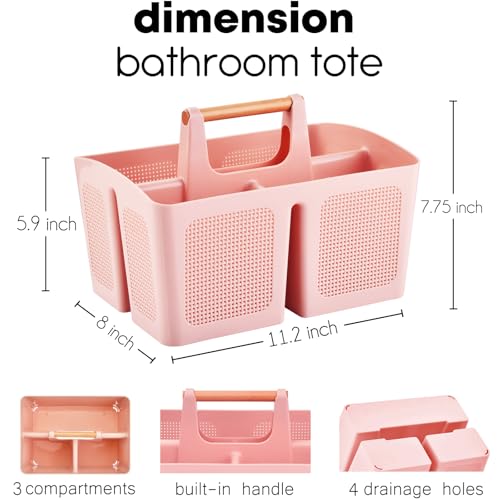 ALINK Portable Shower Caddy Basket with Compartments, Plastic Divided Cleaning Caddy Organizer Storage Tote with Handle for Bathroom, College, Dorm Room Essentials, Pink - color: Pink