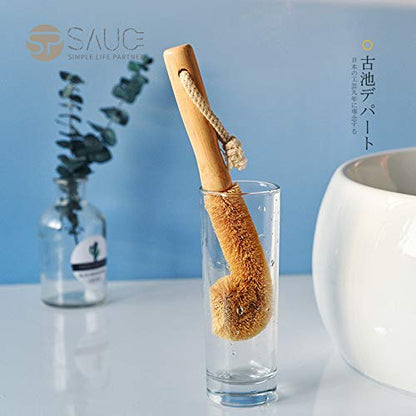Wodden Cleaning Brush, Bottle Washing Brush, Pan Scrub Brush, Natural Coconut Fiber Brush Head , Sturdy, Deep Cleaning, Eco-Friendly