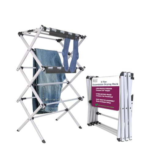 BLACK+DECKER Space Saving 3-Tier Expandable Clothes Drying Rack, Foldable Laundry Rack for Indoor Air Drying, Rust Resistant Steel, 24.6 Ft Drying Space, White - color: White