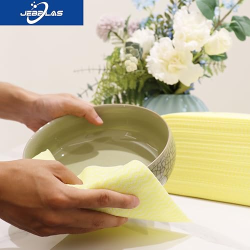 JEBBLAS Handi Wipes Reusable Cloths Dry Cleaning Cloths Dish Towel Dish Cloths Handy Cleaning Wipes,Pack of 50, Yellow - color: Yellow