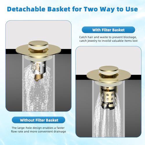 Universal Bathroom Sink Drain Stopper Hair Catcher, Brushed Gold - color: Brushed Gold Finish