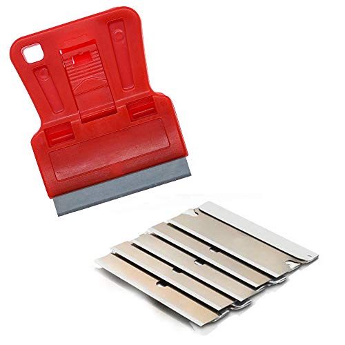 1.5 inches High Visibility Mini Razor Blade Scraper Glass Scraper Red Paint Window Scraper with 5 Metal Scraper Razor Blades 5 Dual Plastic Double Edge Razor Blades Removing Decal Stickers - color: Set D