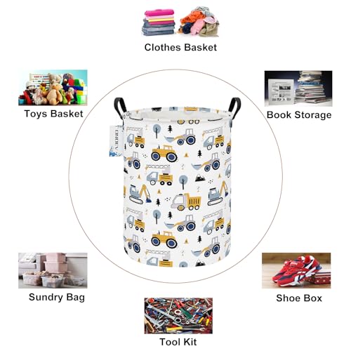 Round Collapsible Construction Truck Excavator Laundry Hamper - color: Round Excavator