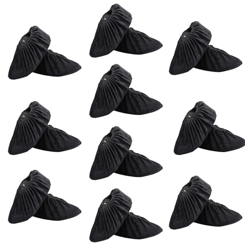 10 Pairs Reusable Non Slip Shoe Covers, Premium Soft Washable Thickened Safety Boot & Shoe Covers for Household, Office，one size（Black）