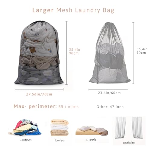 Meowoo 2Pcs Large Mesh Laundry Bag, 27×36inch - color: Black-2pcs, size: 27x36 inch