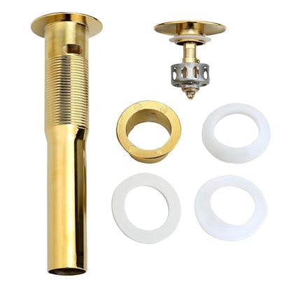Rockgoya Bathroom Sink Drain, Gold Drain Stopper Bathroom Sink with Overflow,Pop Up Drain Assembly with Detachable Strainer Basket,Built-in Anti-Clogging Strainer,Stainless Steel - color: Gold, style: With Overflow