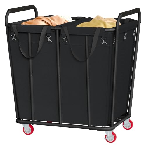 Hoctieon 2 Section Laundry Sorter Cart, 400L Rolling Hamper with Wheels, Industrial Laundry Basket Organizer, Extra Large Dirty Clothes Hamper for Home & Hotel, Heavy Duty, Black - color: Black, size: 400L