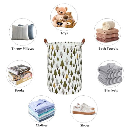 Foldable Waterproof Round Fabric Laundry Basket Home, Green forest - color: Round-Green forest