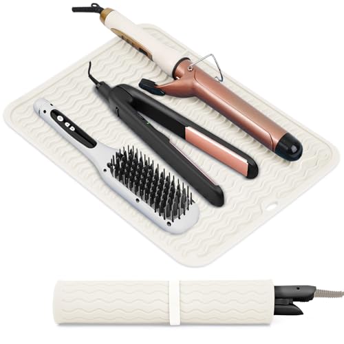 Suafrnut Oversize Silicone Heat Resistant Mat for Hair Tools(14.2" x 11") - color: Ivory