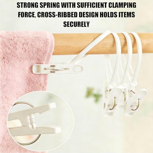 30 Piece Set of Multi-Purpose Laundry Hook and Loop, White Hanger Clips for Pants, Wardrobe Organizer with Plastic Rope Buckle, Suitable for Hats, Socks, Boots, Towels, Bathroom