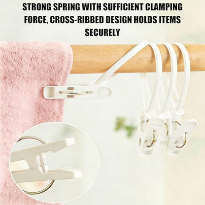 30 Piece Set of Multi-Purpose Laundry Hook and Loop, White Hanger Clips for Pants, Wardrobe Organizer with Plastic Rope Buckle, Suitable for Hats, Socks, Boots, Towels, Bathroom