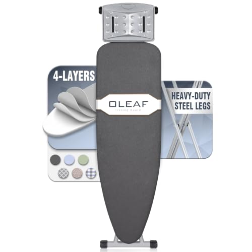 oleaf Ironing Board with Cover and Thicken Pad Height Adjustable Full Size Foldable Iron Board with Iron Rest, Stable Steel Legs, Metal Construction, Heat Resistant, Dark Gray - color: Dark Gray