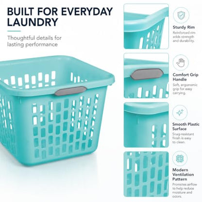 Teal Laundry Basket 1.5 Bushel Square with 2 Handles - color: Blue 1.5 Bushel