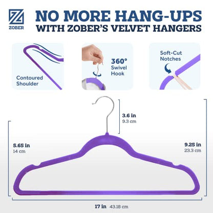 Zober Purple Velvet Hangers 50 Pack, Slim Non Slip Clothes Hangers - color: Purple, size: 50 Pack