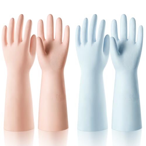 ThxToms 2 Pair Nitrile Dishwashing Cleaning Gloves,with Cotton Flocked Liner,Skin-Friendly & Anti-Slip Design,Y&P - size: Medium