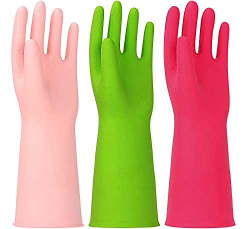Latex Free Nitrile Cleaning Gloves, Large, 3 Pairs - color: Green+pink+red, size: Large