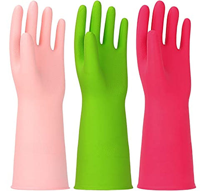Latex Free Nitrile Cleaning Gloves, Large, 3 Pairs - color: Green+pink+red, size: Large