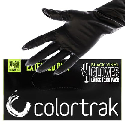 Colortrak Black Vinyl Gloves, Extended Cuff, 100 Count, Large - size: Large