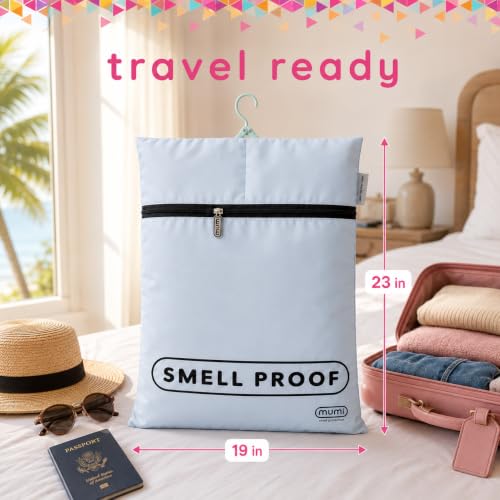MUMI Smell-Proof Travel Laundry Bag with Folding Hanger, Grey - color: Grey
