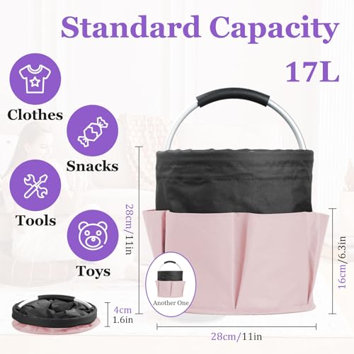 2Pcs 17L Shower Caddy with 6 Pockets, Portable Cleaning Caddy in 600D Oxford Fabric, Cleaning Supplies Bucket with Handle, Multifunctional Storage Basket for Dorm, Family, Black with Pink - color: Black with Pink, size: 2PCS
