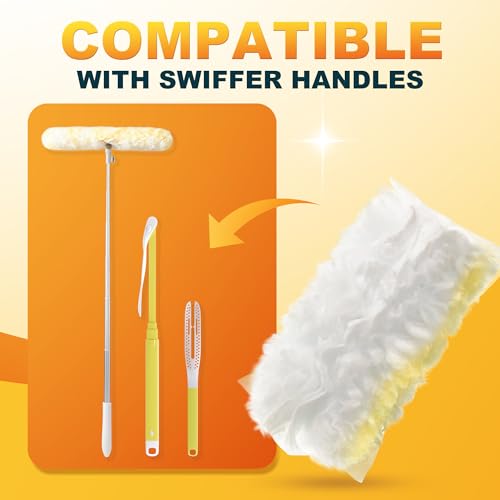 JOYMOOP Disposable Electrostatic Duster for Cleaning, with 2 Handles & 48 Ct Yellow Heavy Duty Refills for Swiffer Feather Duster, Household Cleaning Tool for Electronics, Dusting Furniture, Blinds - color: Yellow[handle]*2+yellow[refills]*48