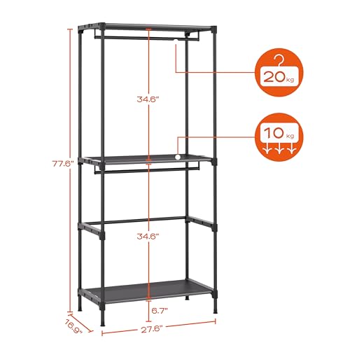 CASAMAYA Clothes Rack, Portable Closet, 27.6 Inch Wardrobe Closet, Clothes Storage Organizer with Shelves and 2 Hanging Rods, Easy to Assembly, Black PCT001B01 - size: 27.6"Lx 16.9"W x 77.6"H