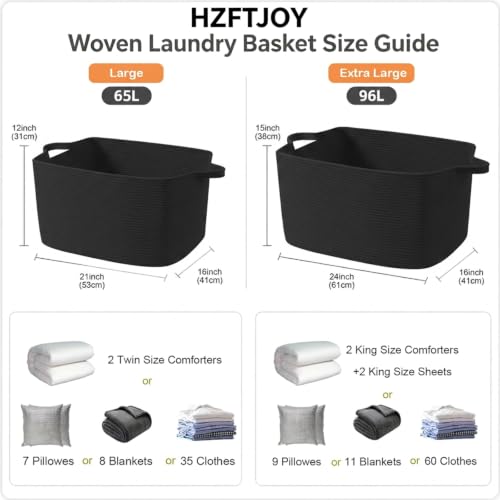 96L Woven Laundry Basket with Handles, Extra Blanket Basket,Black - color: Black, size: 96L