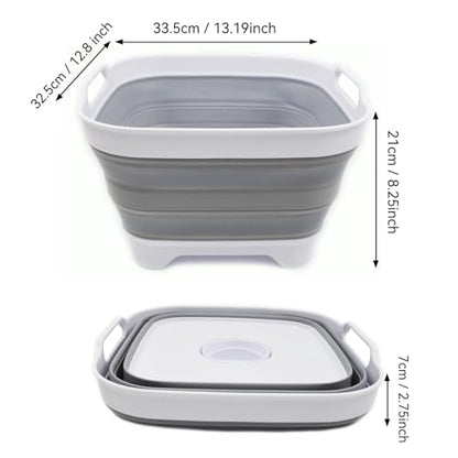 SAMMART 10L (2.64 gallon) Collapsible Dishpan with Draining Plug - Foldable Washing Basin - Portable Dish Washing Tub - Space Saving Kitchen Storage Tray (1, White/Grey) - color: White/Grey