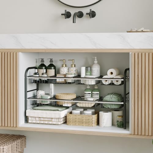 Under Sink Organizers and Storage,Expandable under cabinet organizer Shelf - size: 8 Metal Baskets