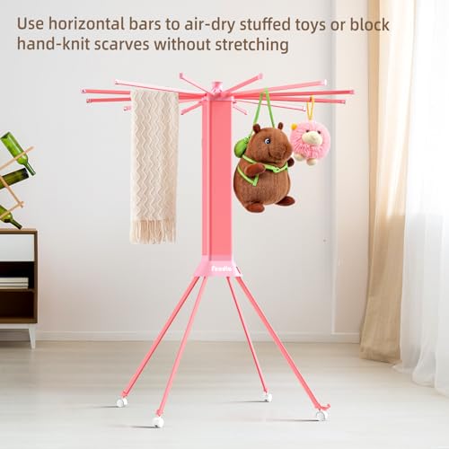 fendia Clothes Drying Rack Foldable & Collapsible Drying Racks with 4-Leg Octopus Design, Large Capacity Space Saving Indoor Drying Rack for Bedroom,Balcony,Laundry for Indoor/Outdoor Use（Pink） - color: Pink