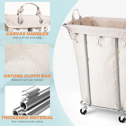 PLKOW 120L Rolling Laundry Hamper, Beige - color: Beige-120L