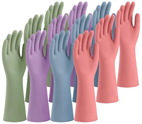 Rubber Cleaning Gloves for Dishwashing, 12 Pairs Reusable Kitchen Gloves for Washing Dishes and Household Cleaning, Colorful Gloves with Flocked Lining and Non-Slip Grip, Perfect for Women Men - M - color: Boho (12 Pack), size: Medium