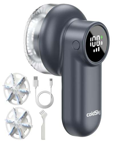 coldSky Rechargeable Fabric Shaver, Lint Shaver with Digital Display, Sweater Shaver with 6-Leaf Blades and Safety Lock, 3-Speeds Defuzzer Remove Fuzz, Pills from Clothes, Furniture, Sofa, Dark Gray - color: Dark Grey