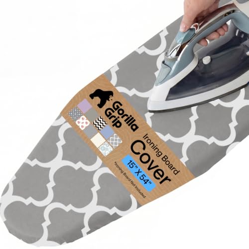 GORILLA GRIP Padded Ironing Board Cover, 15x54 Quatrefoil - color: Quatrefoil: Gray/White, size: 15" X 54"