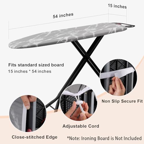 Seiritex Ironing Board Cover and Pad 54 x 15 inches, Thick Padding with Heat Reflective, Hook and Loop Fasteners with Elasticized Edges, Replacement Iron Board Cover Fit Standard Size (Gray Marble) - color: Gray Marble, size: 15x54