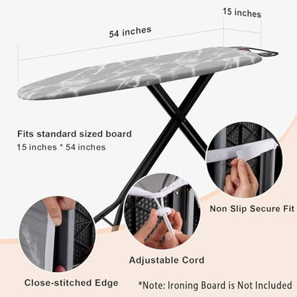 Seiritex Ironing Board Cover and Pad 54 x 15 inches, Thick Padding with Heat Reflective, Hook and Loop Fasteners with Elasticized Edges, Replacement Iron Board Cover Fit Standard Size (Gray Marble) - color: Gray Marble, size: 15x54