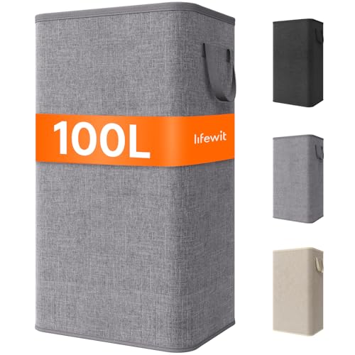 Lifewit 100L Large Laundry Basket with Handles, Light Gray - color: Light Gray, size: 100L