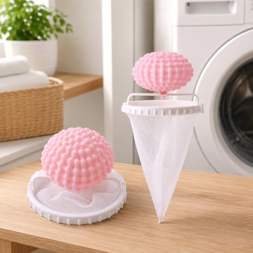 Washing Machine Lint Catcher, Floating Mesh Filter Bag for Laundry, Reusable Hair and Debris Remover Ball for Clothes, Towels, Socks, Pet Hair, Fluff and Small Particles Pink - color: Pink