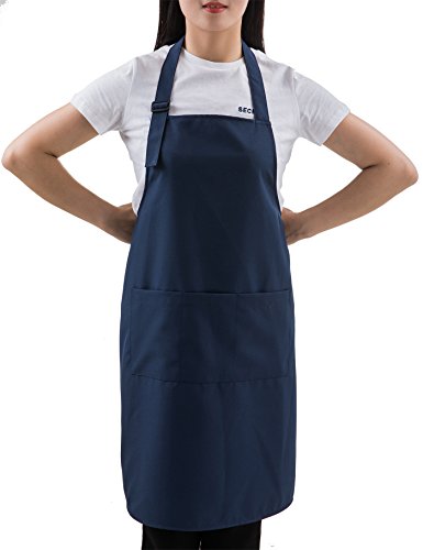 Navy Professional Resist Water Adjustable Extra Long Bib Apron 3 Pockets Home Kitchen Garden Restaurant Cafe Bar Pub Bakery for Cooking Chef Baker Servers Craft Unisex - color: Navy