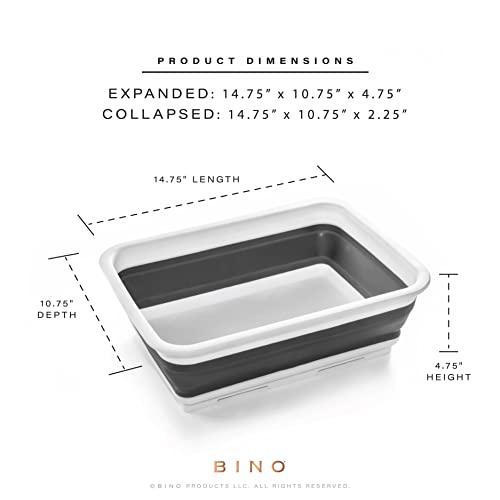 BINO Collapsible Wash Basin - White | Portable Dish Tub | Kitchen | Camping | Sink | Home Essentials | Baby Travel | Folding Dish Pan for Maximum Space Saving - color: White