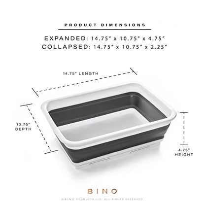 BINO Collapsible Wash Basin - White | Portable Dish Tub | Kitchen | Camping | Sink | Home Essentials | Baby Travel | Folding Dish Pan for Maximum Space Saving - color: White