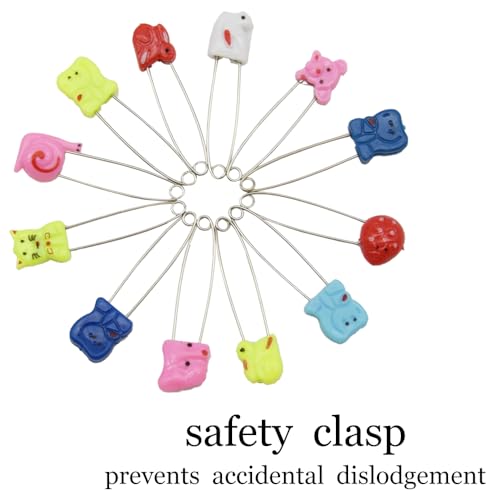 30 PCS Safety Pin Diaper Pin Stainless Steel Cloth Pins Plastic Head Cloth Diaper Pins with Locking Closures，Colour Random 54MM/2.2 Inch（Colour/Animals） - color: Colour/Animals