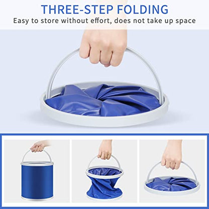 Homelove Collapsible Camping Fishing Bucket - 11L (2.9 Gallons) Durable Pop Up Water Container for Car Washing, Boating or Other Outdoor Activities - Foldable, Blue