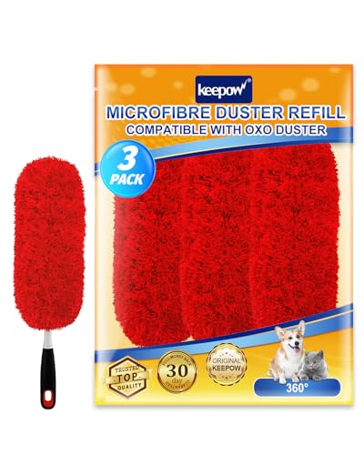 KEEPOW 3 Pack Microfiber Reusable Duster Refills Compatible with OXO Duster - color: Red-3 Pack