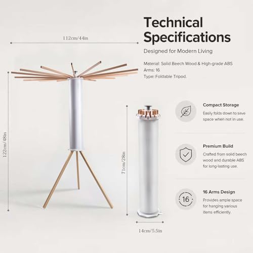 Foldable Clothes Drying Rack, Laundry Drying Rack Collapsible - style: 16 Beech Wood Tripod