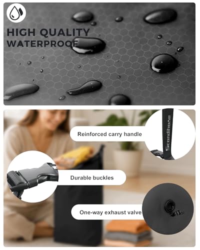 Travel Laundry Bag, Pump-Free Vacuum Compression Dirty Clothes Bag, Small Reusable Waterproof & Washable Laundry Bag, Wet and Dry Bag, Ideal for Suitcases, Road Trip Essentials (1 Pack) Black - color: Black, size: 17.5" L × 13.5" W × 5" H
