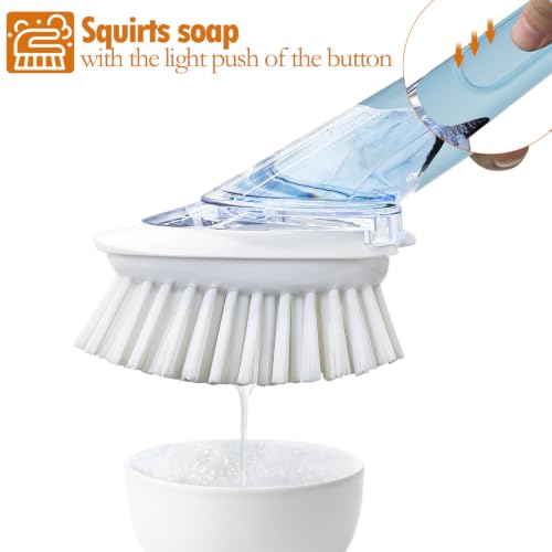 RIMAY Soap Dispensing Dish Brush Set with 2 Brush Refills and Holder - color: Blue