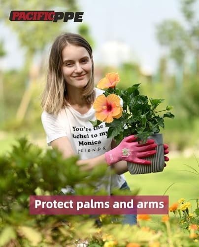 PACIFIC PPE 3 Pairs Gardening Gloves for women, Latex Coated Garden Gloves, Breathable, Medium Size fits Most, Rose Red - color: Rose Red, size: Medium (Pack of 3)