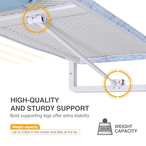 KINGBOARD Wall Mounted Ironing Board with Iron Storage, Foldable Iron Board - color: Light Blue
