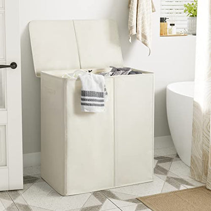 WOWLIVE 154L Double Laundry Hamper 2 Section with Lid and Removable Bags - color: Beige, size: 154l (24.8x 14.2 X 26.8 Inches)